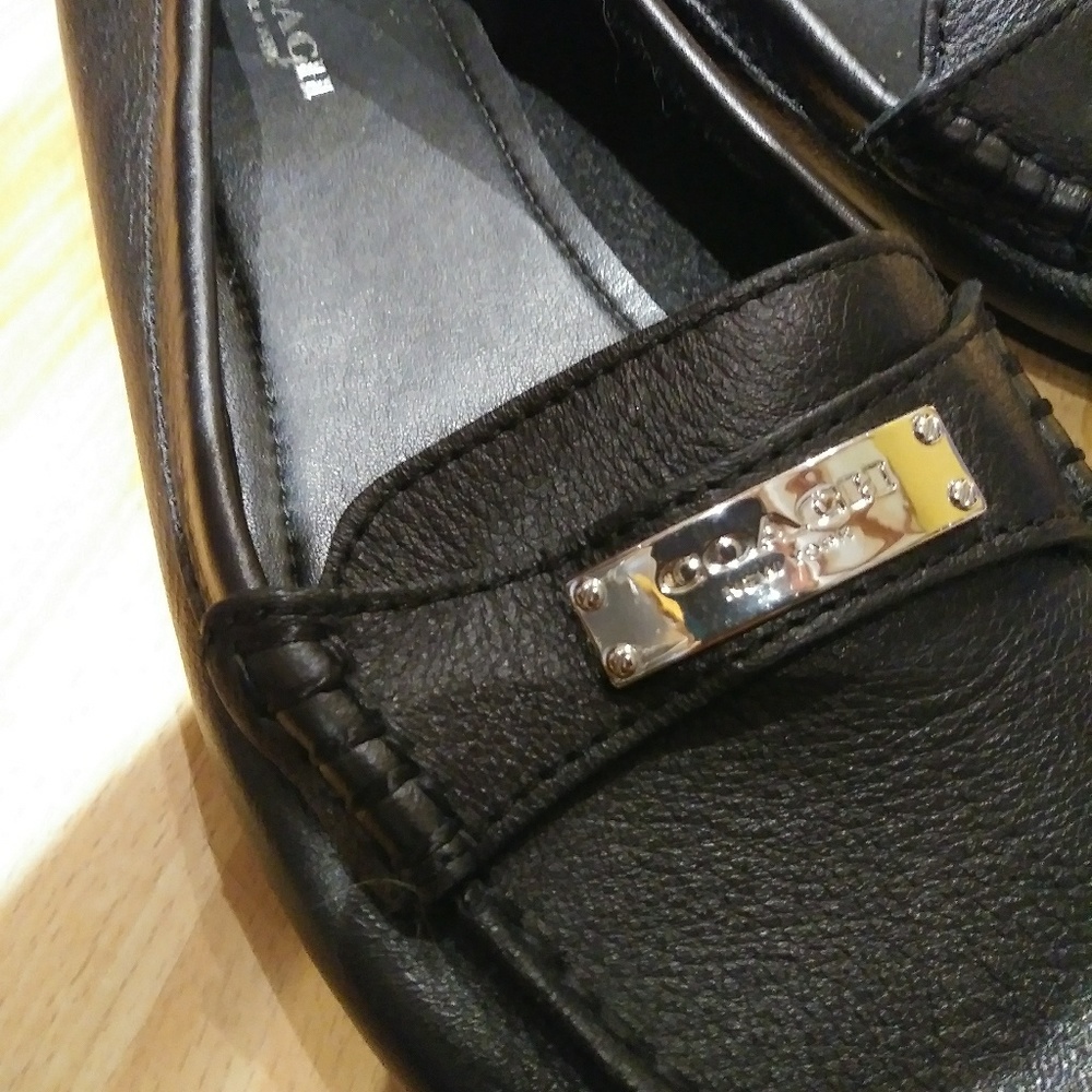 Coach black soft leather flats loafers
